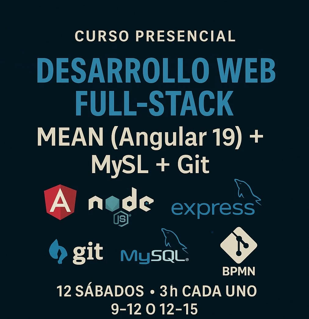 Promocional del curso Desarrollo Web Full-Stack MEAN Angular 19 MySQL Express Node.js