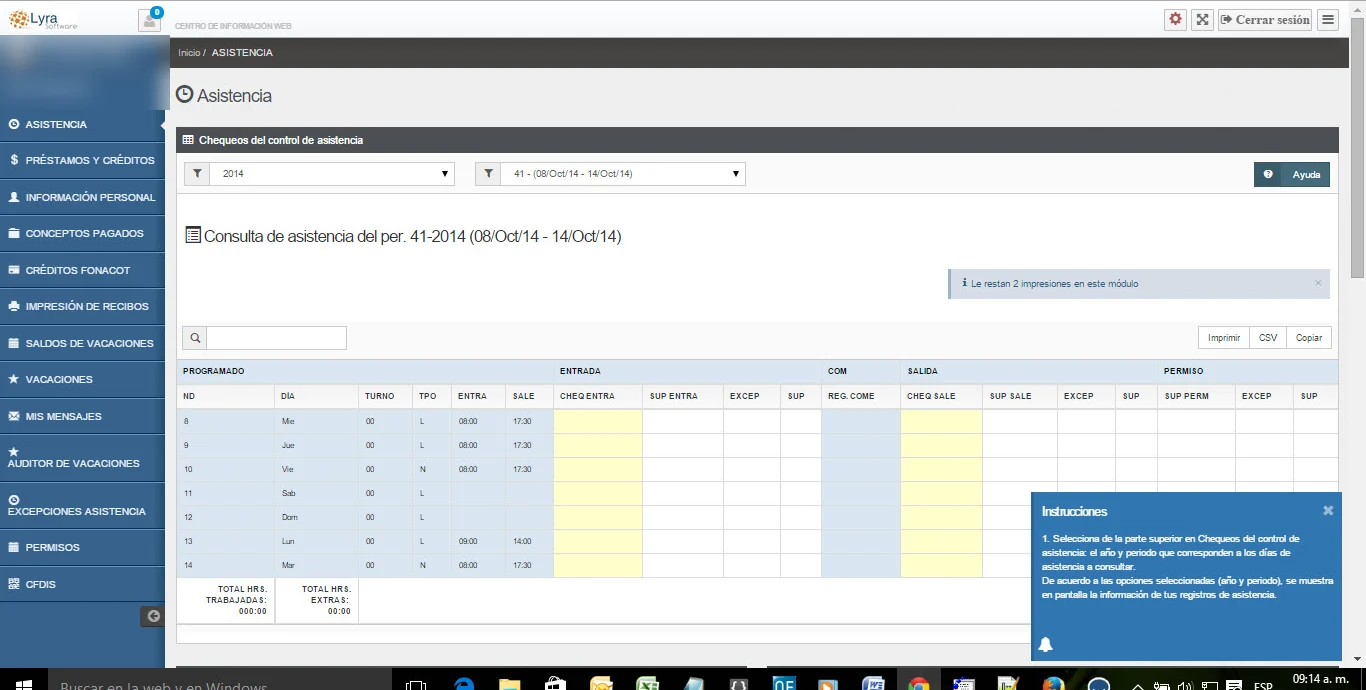 Attendance query by period with print/export options