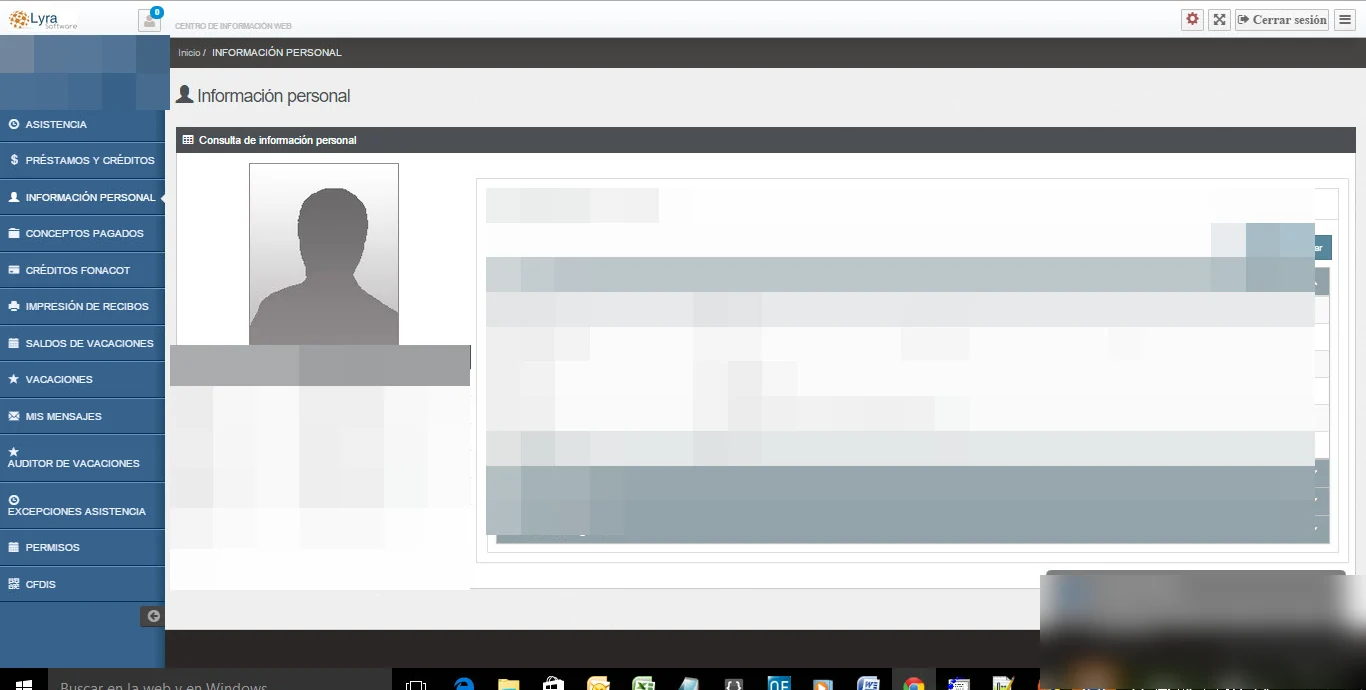 Employee personal information record (anonymized)