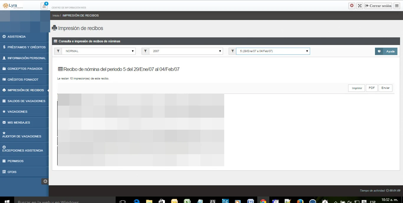 Payroll receipt printing, PDF and send module (anonymized)