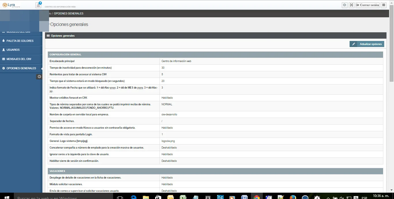 General system settings and options