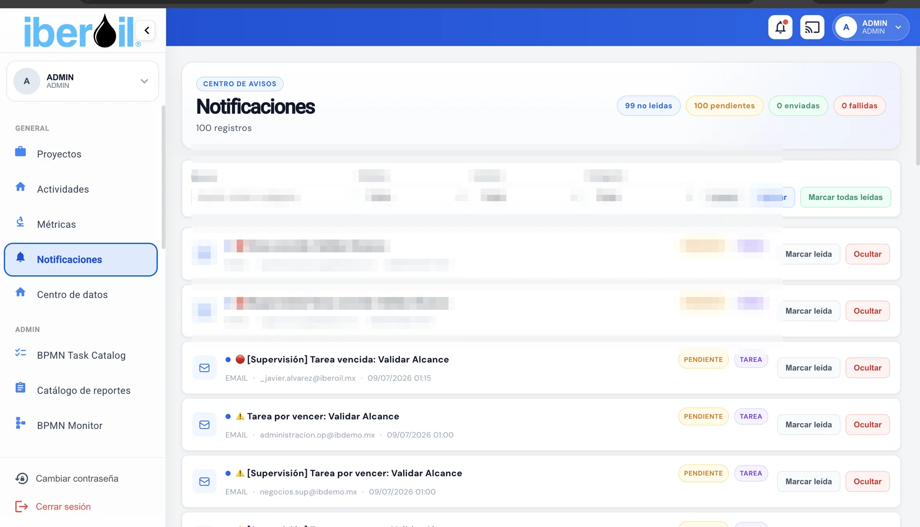 Centro de notificaciones y seguimiento