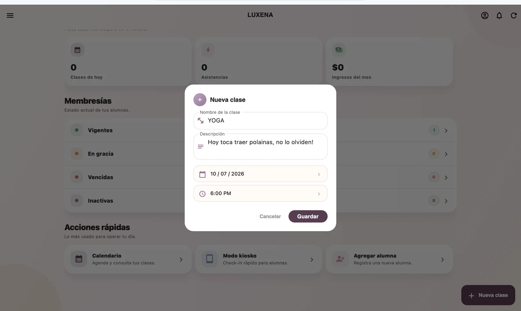 New class creation from the web panel