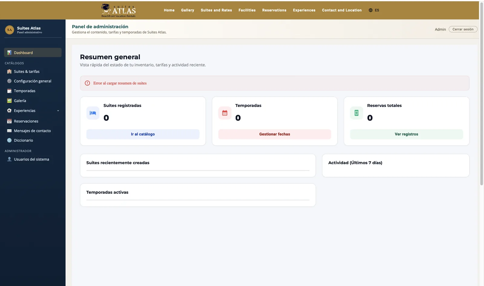 Suites Atlas admin panel 1