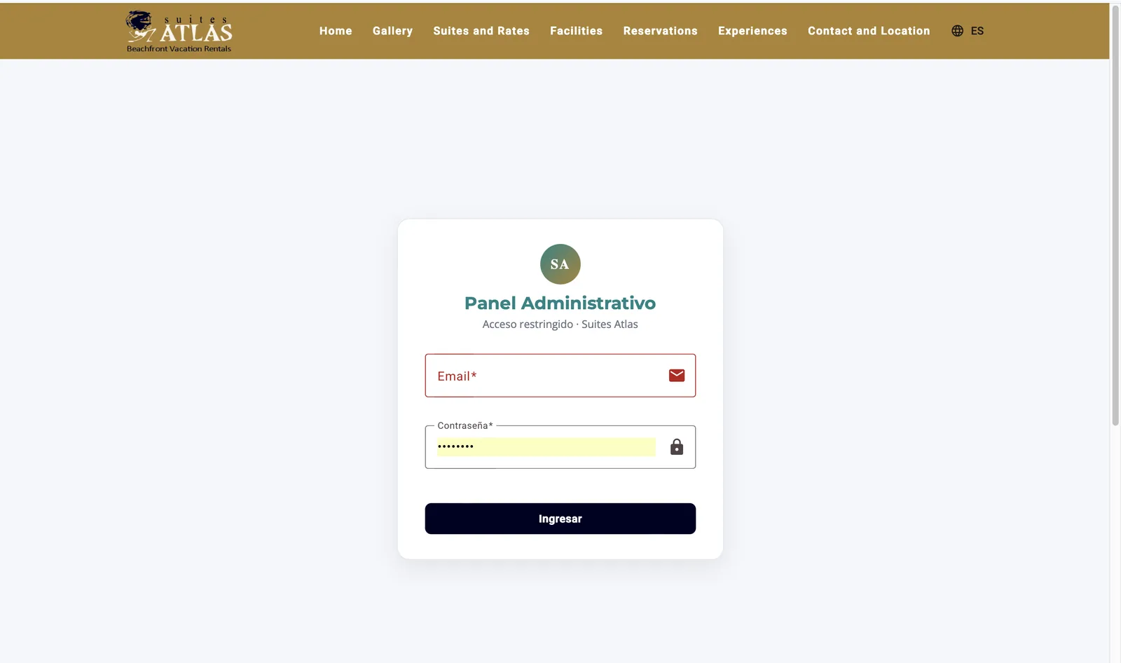 Suites Atlas admin panel 2