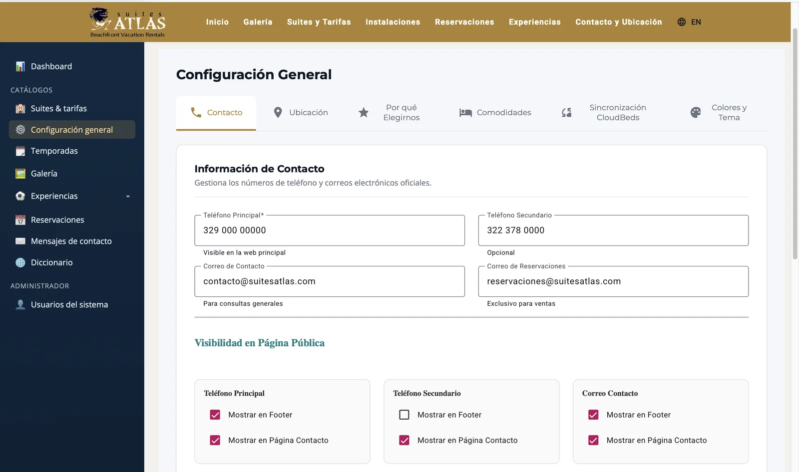 Suites Atlas admin panel 5
