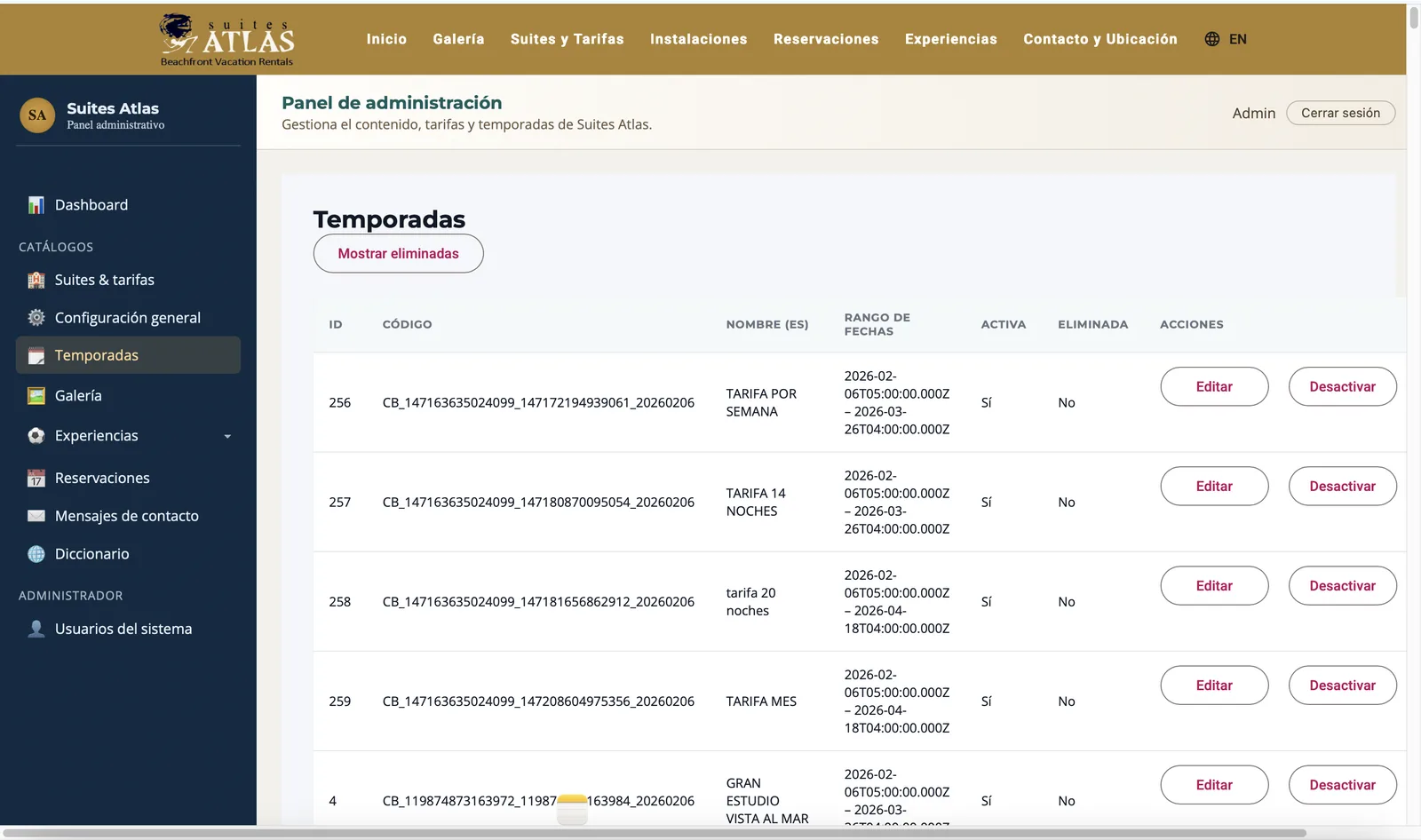 Suites Atlas admin panel 9