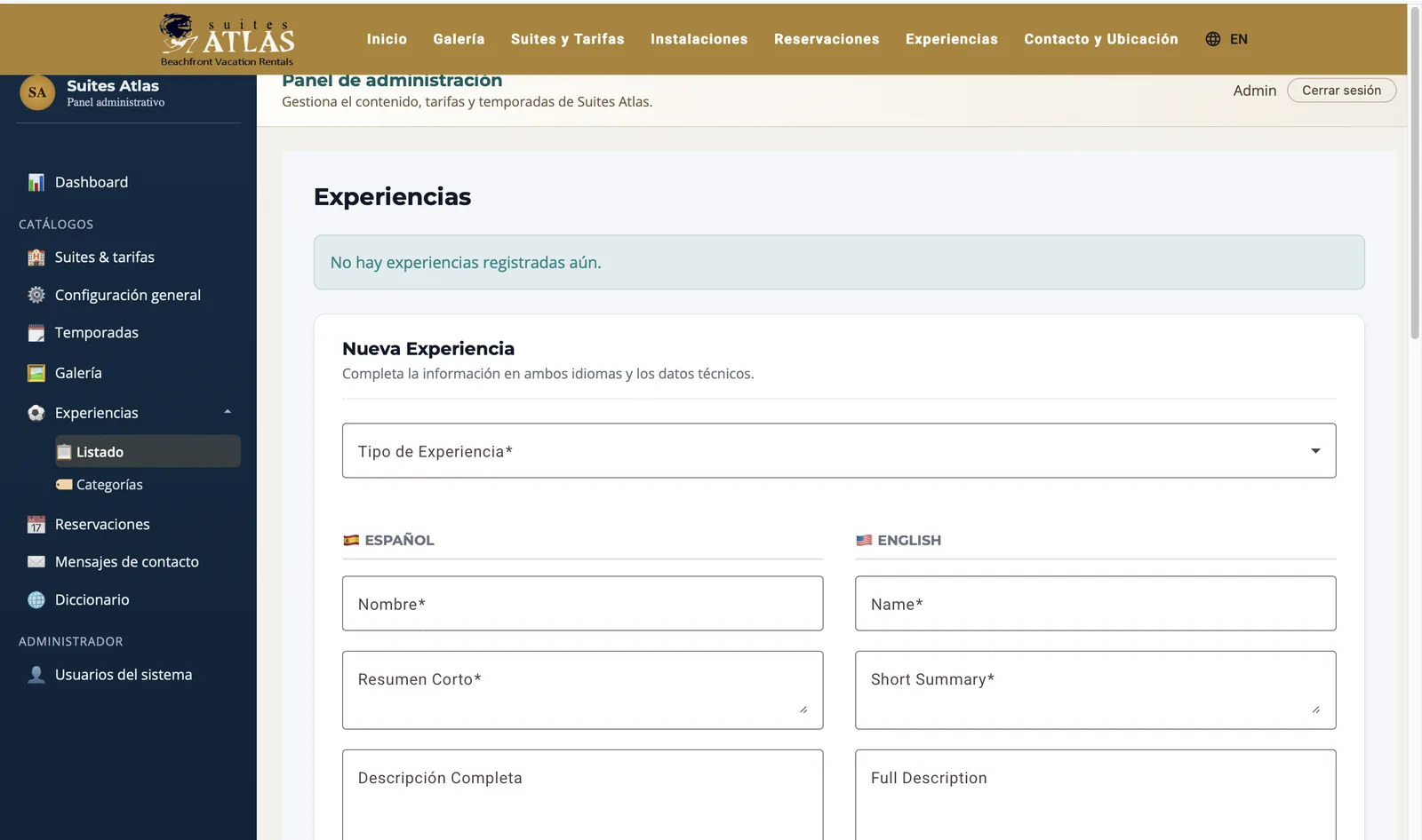 Suites Atlas admin panel 11