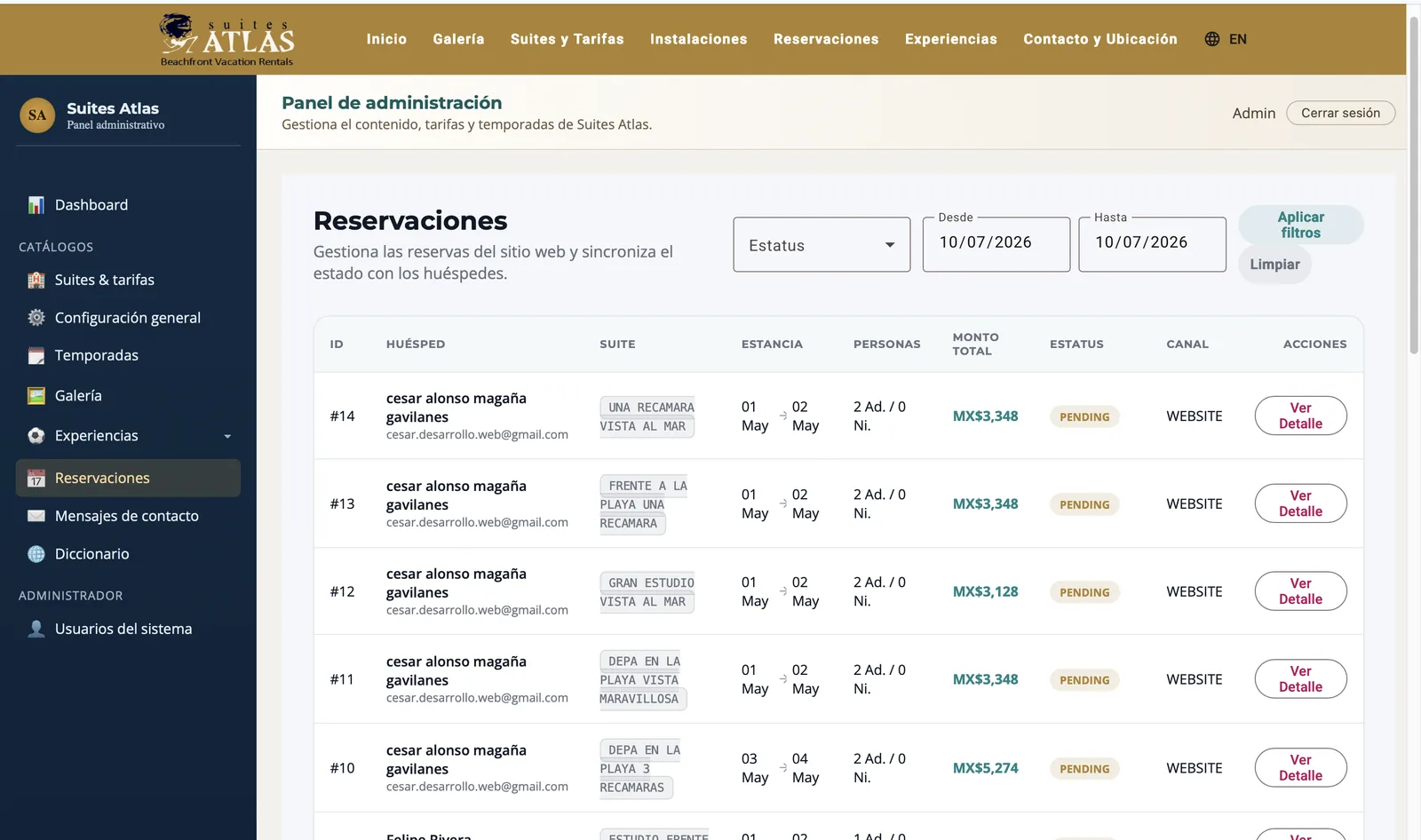 Suites Atlas admin panel 12