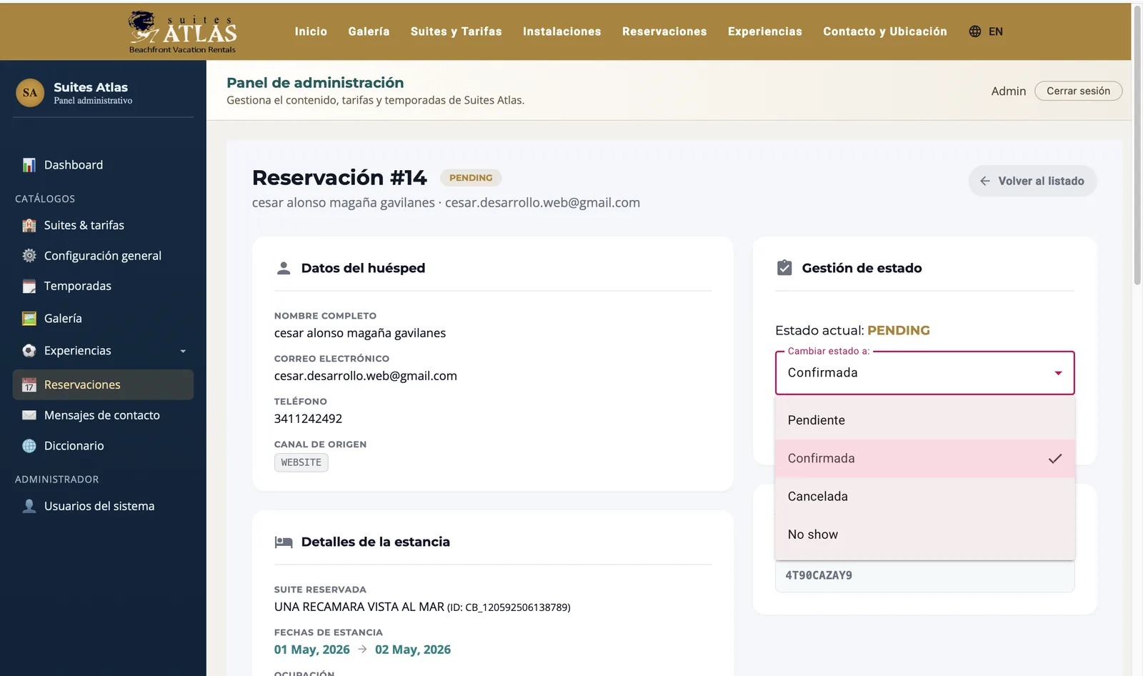 Suites Atlas admin panel 13