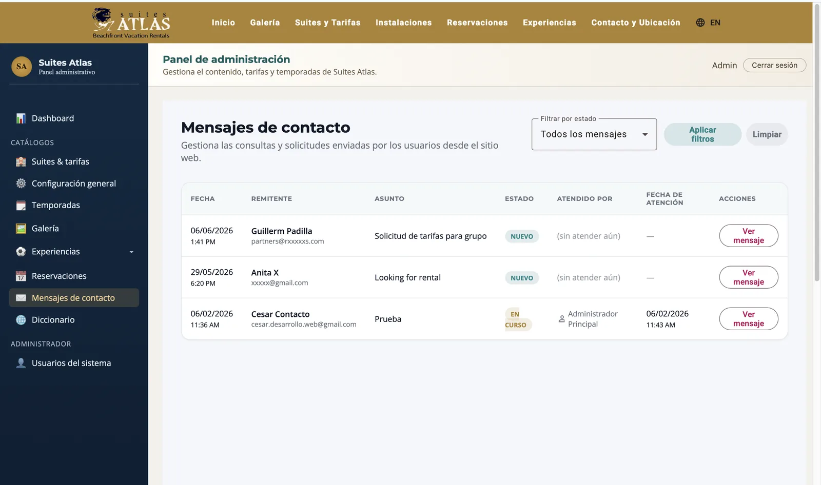 Suites Atlas admin panel 14
