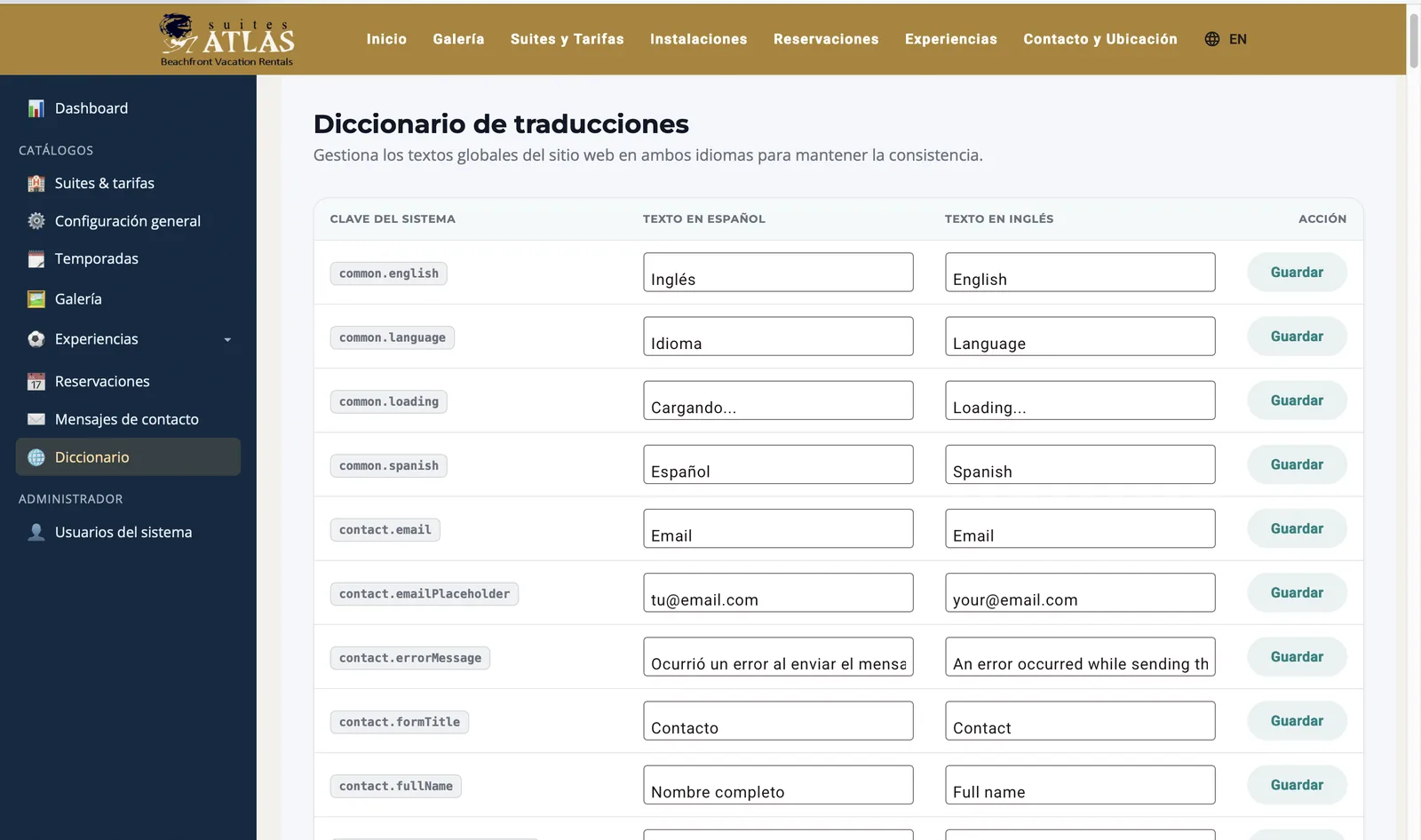 Suites Atlas admin panel 16